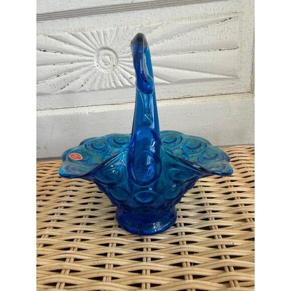 Vintage MCM Italy Art Glass Blue Swan Candy Dish Bulls Eye Pattern - Picture 10 of 15